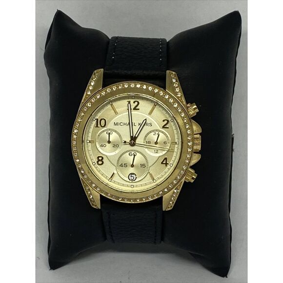 Michael Kors MK5166 Women's Black Leather Analog Dial Quartz Geniune Watch HK978 - Picture 1 of 12